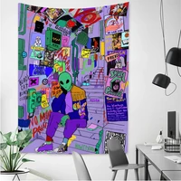 alien psychedelic tapestry hippie wall hanging kawaii backdrop ceiling table cloth room decor tapestries for living room bedroom