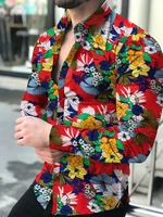 2022 fall fashion new mens shirts floral harajuku print vintage tops casual hawaiian long sleeve buttons luxury party cardigan