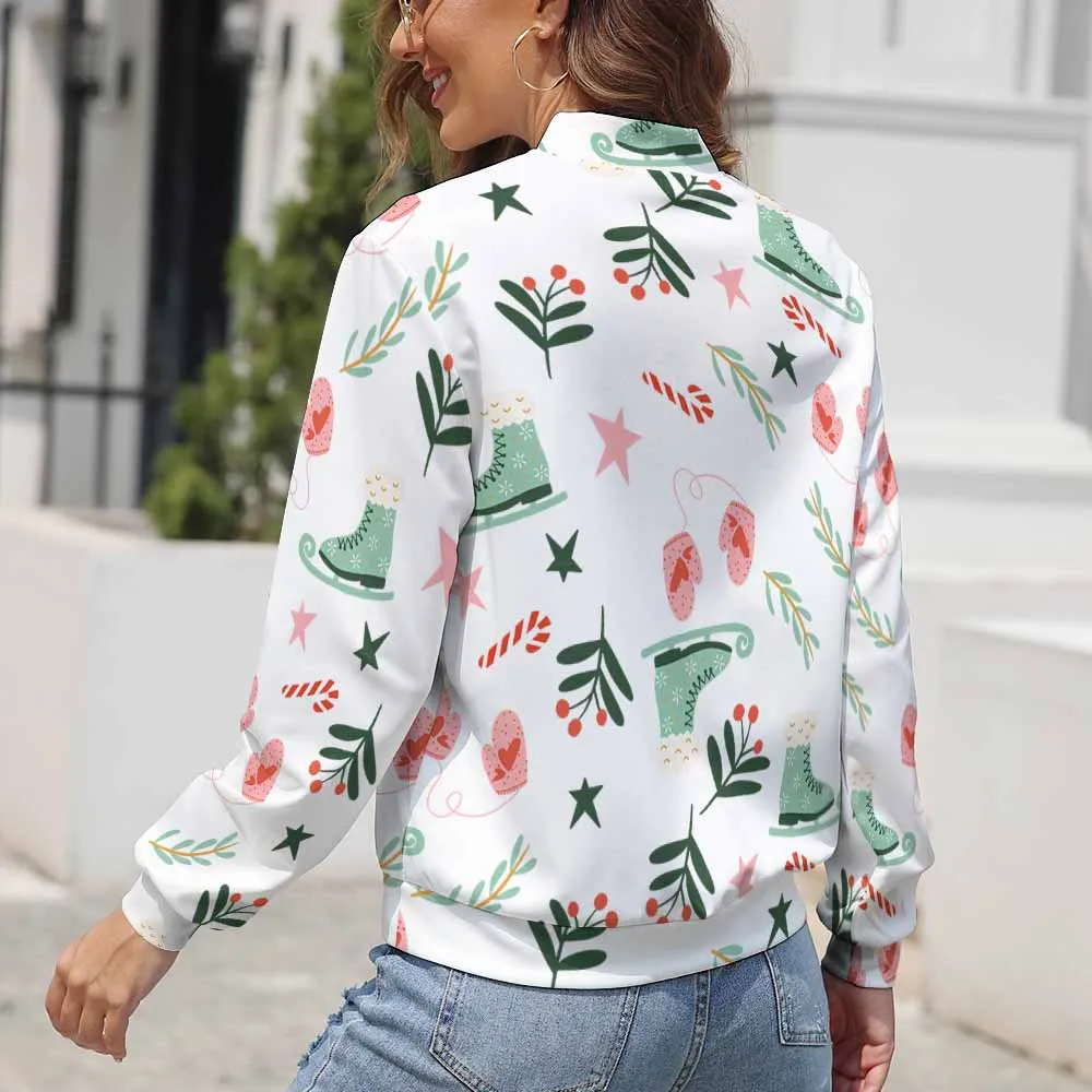 Zipper Casual Fashion Regular Fit Crew Neck Print Fashion Ladies Jacket