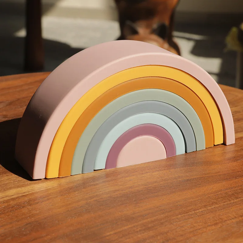 

2022 New Kids Educational Silicone Rainbow Circle Cloud Arched Colorful Building Blocks Color Wood Pieces Wooden ShapesforCrafts