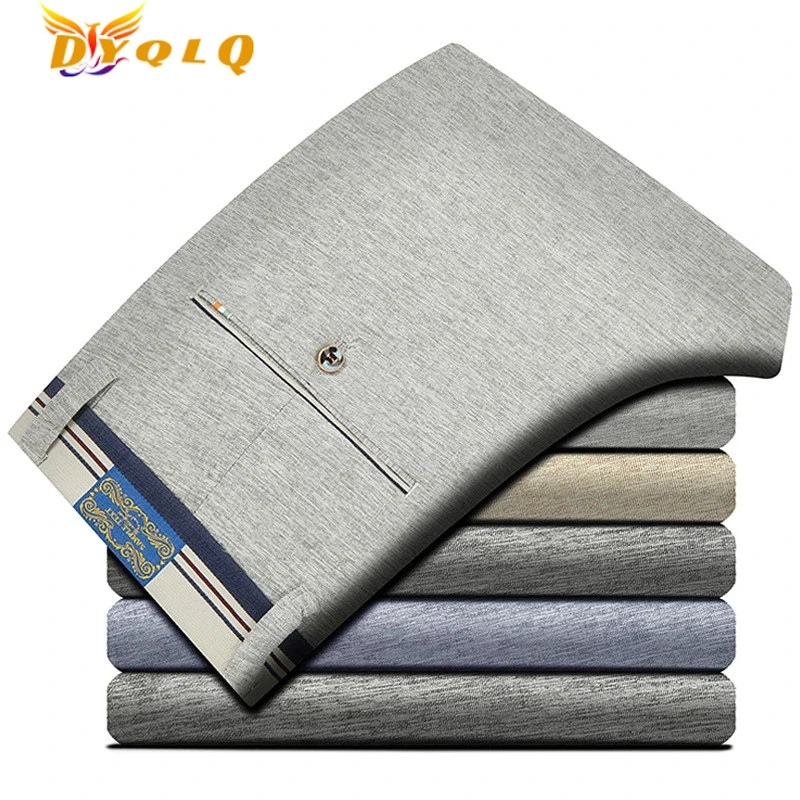 

Dyqlq Summer New Men's Brand Casual Pants Male Elasticity Slim Straight Business Fashion Thin Section Pants 38 40