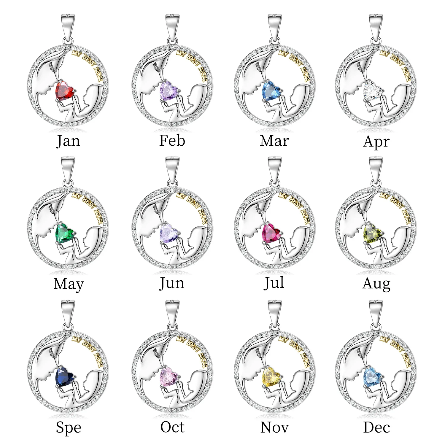 

2022 New Mother Kisses Baby Heart Zircon Mothers Day Pendant Necklace 925 Sterling Silver Chain Necklace for Women Fine Jewelry