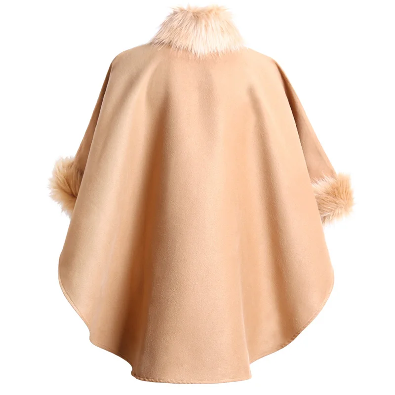 New fox fur collar women jackets and coats long woolen coats cape cloak jacket female fox fur overcoats thick winter Coat ladies