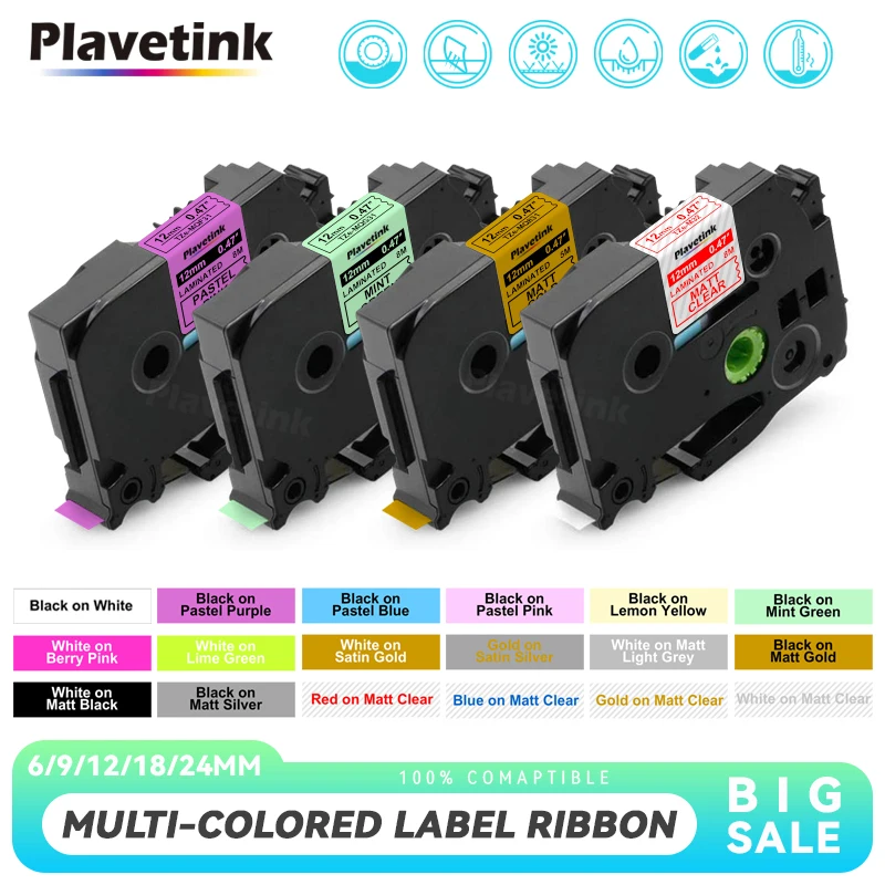 

PLAVETINK 12/18/24mm 231 Label TZ231 TZ241 TZ251 Laminated Tape TZ 231 241 251 Ribbon Compatible for Brother P-touch PT-P710BT