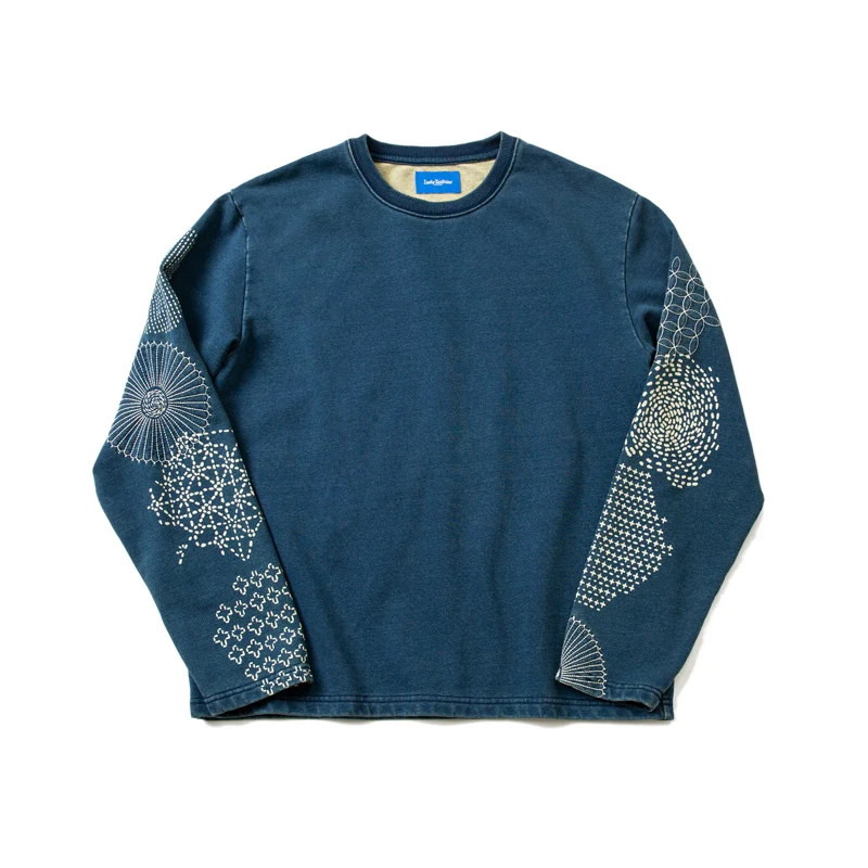 

Kapital Japanese Men's New Chrysanthemum Long Sleeve Embroidered Hoodies Loose Cotton Terry Indigo Dyed Top Sweatshirts