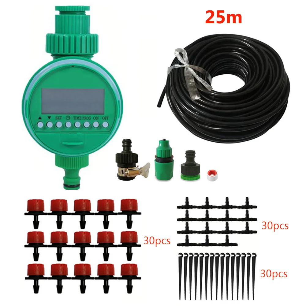 

Автоматическая система капельного полива, шланг с капельницей, таймер для сада и овощей, 25 м
