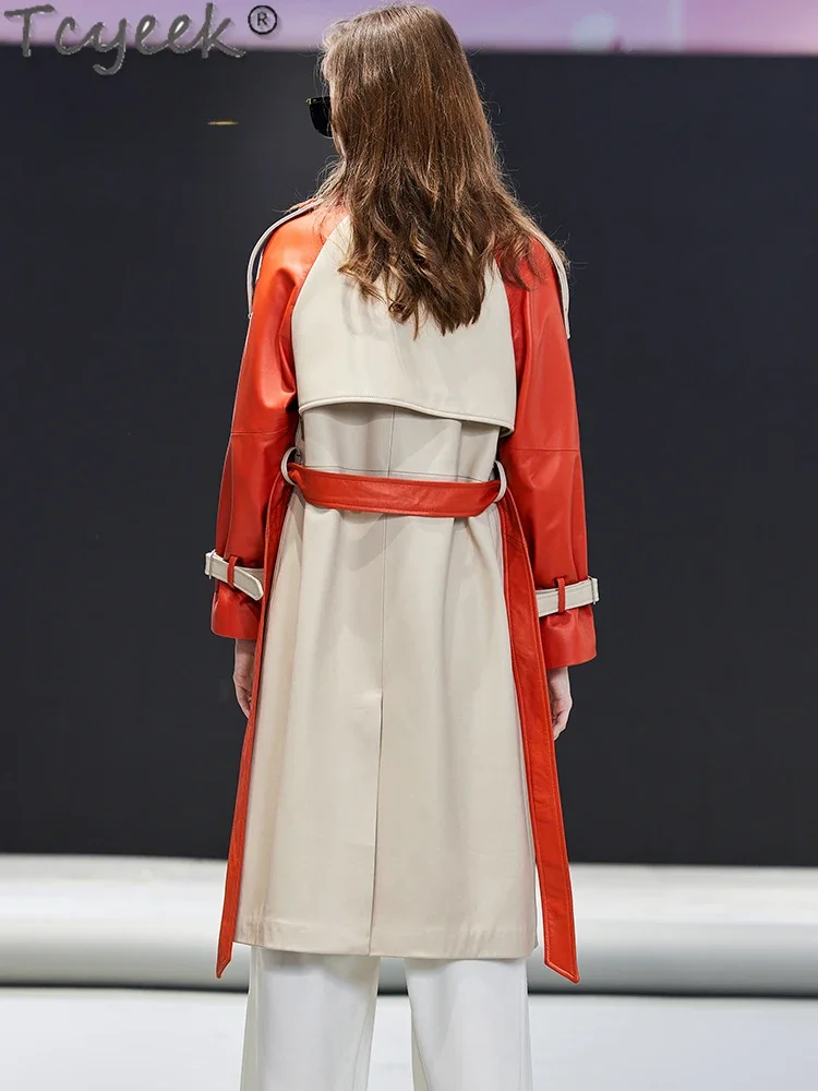 Tcyeek куртка из натуральной кожи женское пальто овчины Тренчи средней длины для