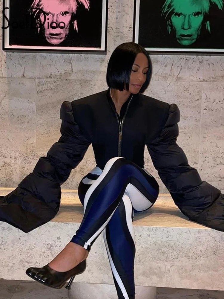 Soefdioo утепленная укороченная куртка контрастных цветов зимняя одежда женская с