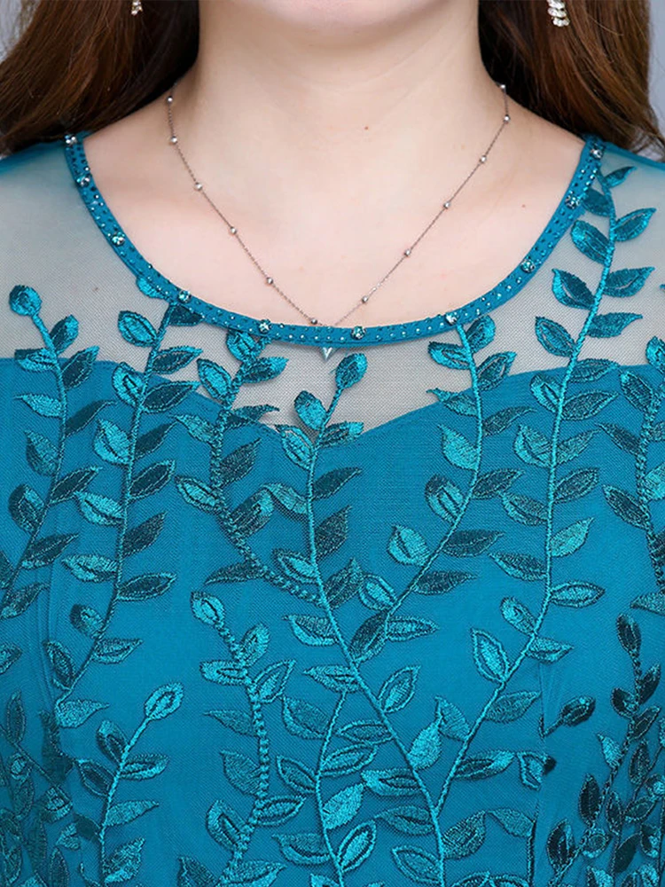 Синее повседневное шифоновое сетчатое корейское длинное платье летние женские