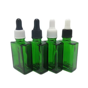 12 шт.лот 30 мл кобальтовый зеленый плоский квадратный жидкий стеклянный флакон с пластиковой капельницей 1 унция пустой стеклянный контейнер-капельница