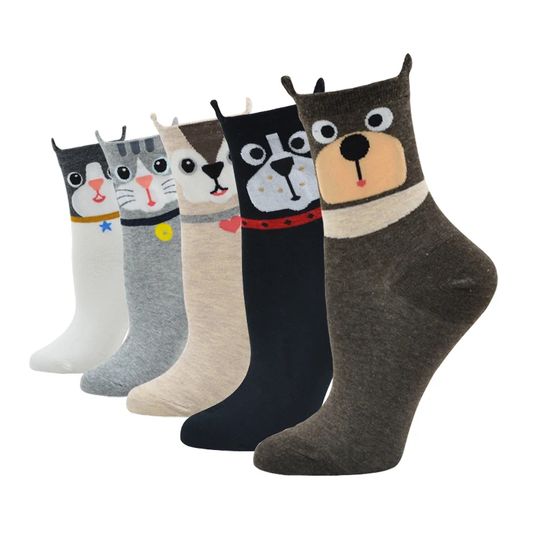 Colorful Women's Cartoon Cotton Socks 10 Pairs/Set Animal Pug Border Collie Patterned Female Ladies Korean Style Funny Tube Sock