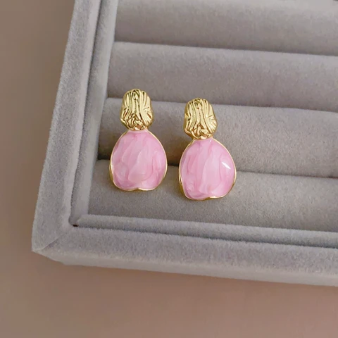 Розовые серьги-гвоздики в корейском стиле с каплями воды для женщин, модные романтические милые ювелирные аксессуары, подарок для девочек