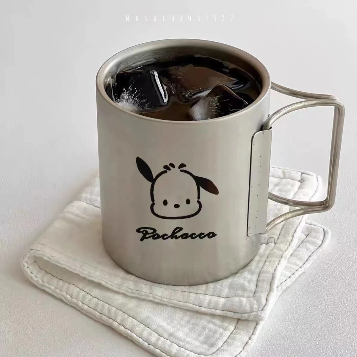 

Cute Dog Stainless Steel Handle Cup Japanese Cold Cup Foldable Coffee Cup Camping Drinking Cup Anti-drop Dormitory Cup