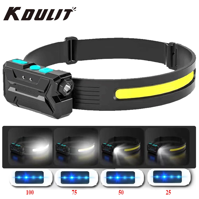 

New Induction Headlamp LED+COB Dual Light Source Wearing Torch Tyep-C Rechargeable Headlights For Cycling Fishing Night Running