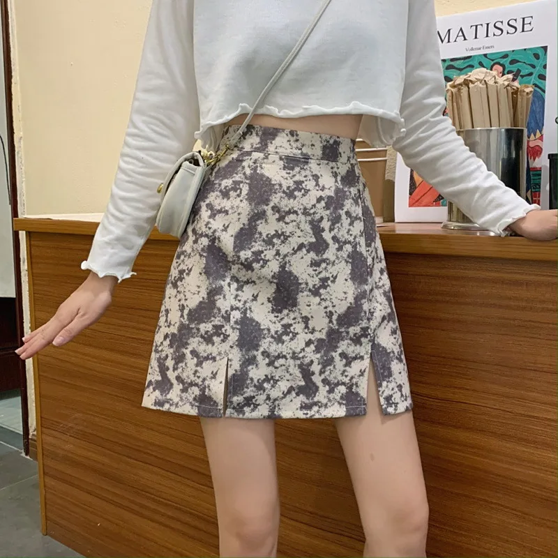 

Summer 2021 Plus Size M-3XL Fashion A-line Elegant Slim Hip Bag Mini Skirts High Waist Casual Tie-dye Skirts for Women Clothing