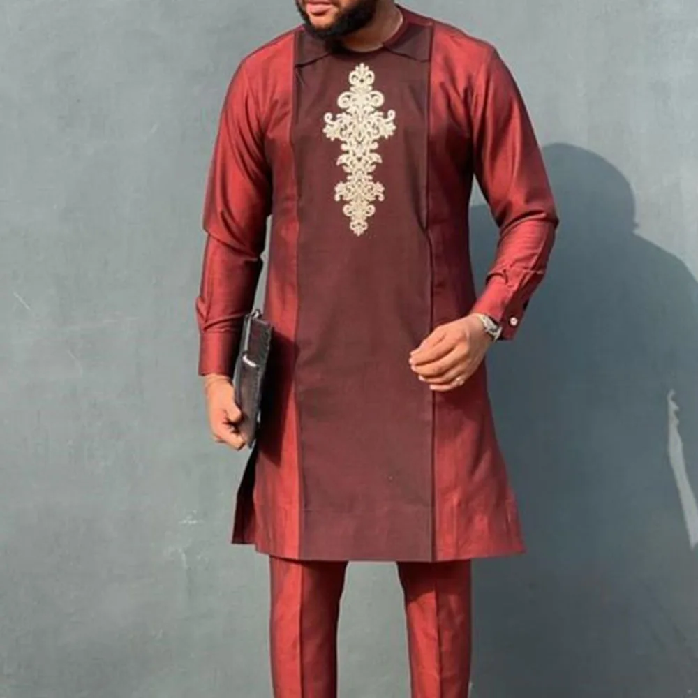 Muslim Fashion Men Shirts African Cotton Dubai Long Sleeve Arabian 2022 Loose Casual Red Cotton Linen Suits Islamic Clothing