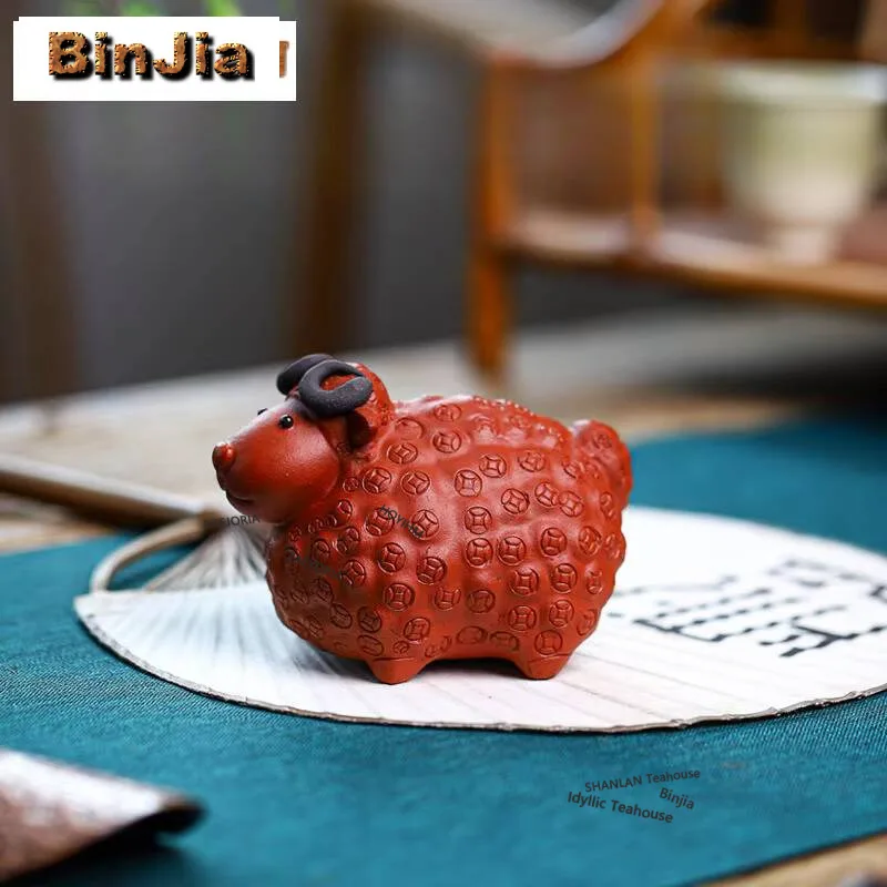 Фото Чайная фигурка из исинской глины: креативная скульптура овечки по знаку зодиака, милый маленький ягненок, аксессуар для чайного набора, бутик-серия №1