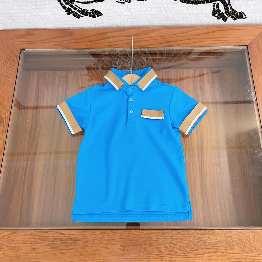 2023 Baby Boy T-shirt Kids Clothing Short Sleeve Solid Square Collar Tshirt Tops Breathable POLO Boys Clothing