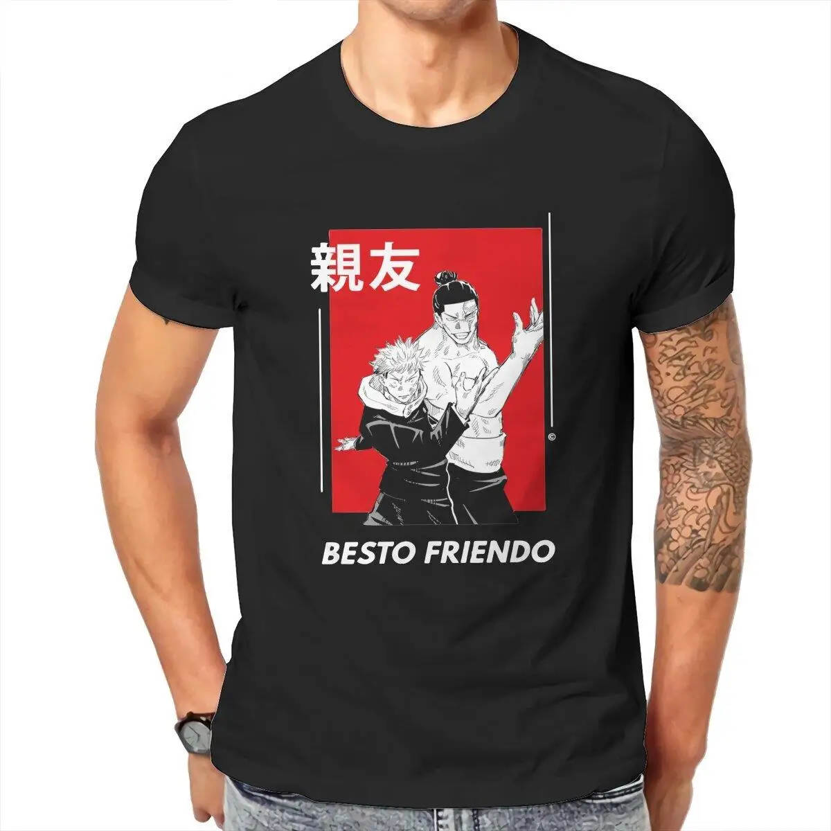 Besto Friendo Itadori and Todo Pose Jujutsu Kaisen Men T Shirt Tee Shirt Short Sleeve T-Shirt Pure Cotton Printing Clothing