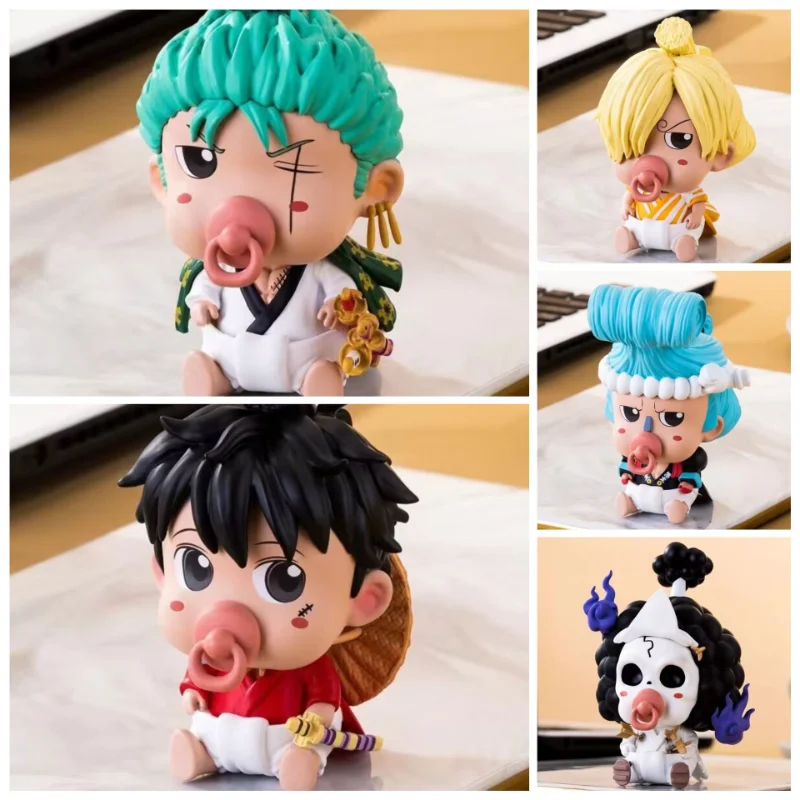 

ONE PIECE Anime Characters Luffy Zoro Sanji Q Version Action Figure Pacifier Series Collecting Dolls Model Statues Tide Play