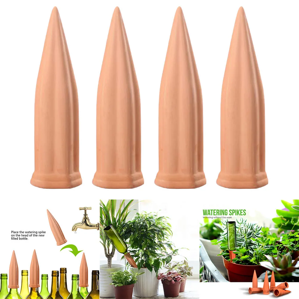 4 Pcs Plantautomatic Waterer Self Watering Terracotta Spikes Automatically for Vacation Indoor Outdoor