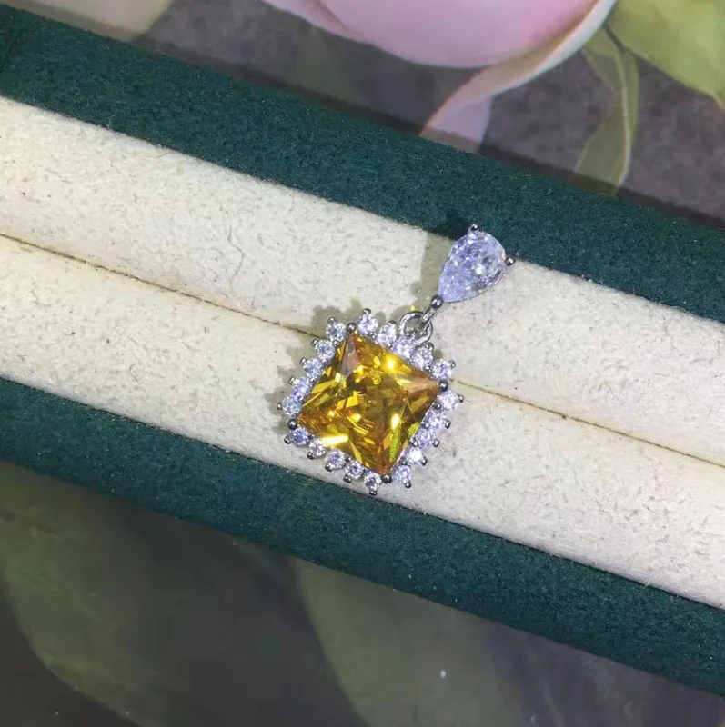 

ANGLANG Bright Blue/Pink/Yellow Cubic Zirconia Square Pendant Necklace for Women High Quality Fashion Necklaces Party Jewelry