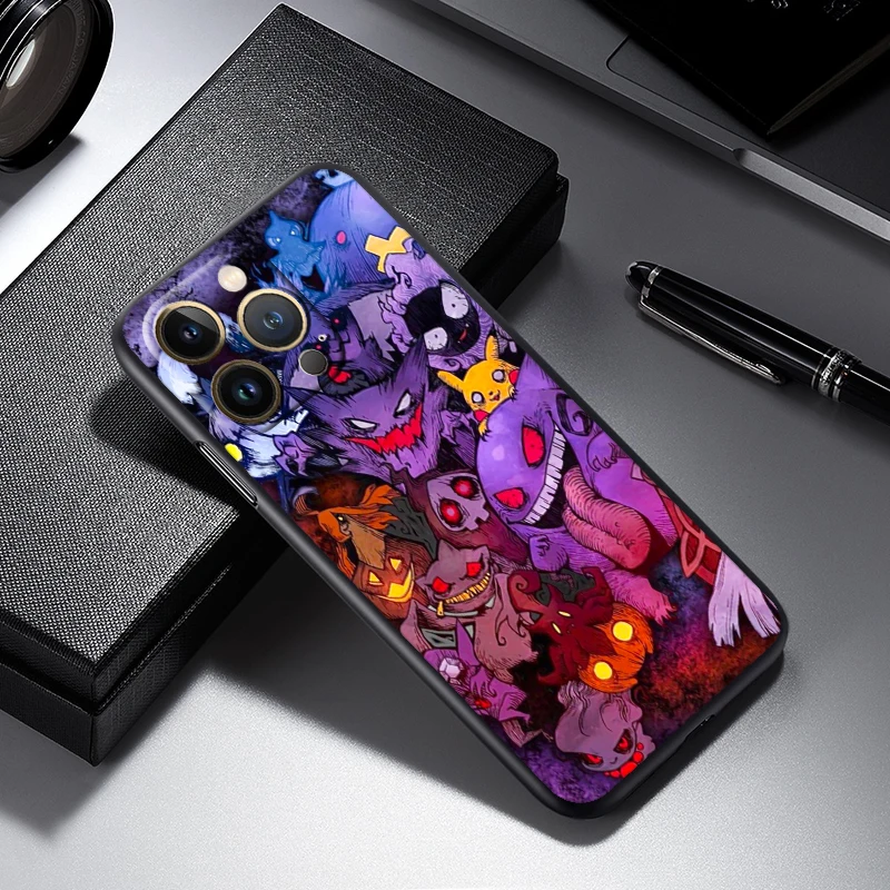 P-Pokemons G-Gengguis мультяшный для Apple iPhone 16 15 14 13 12 11 XS XR X Pro Max Plus Mini черный чехол телефона