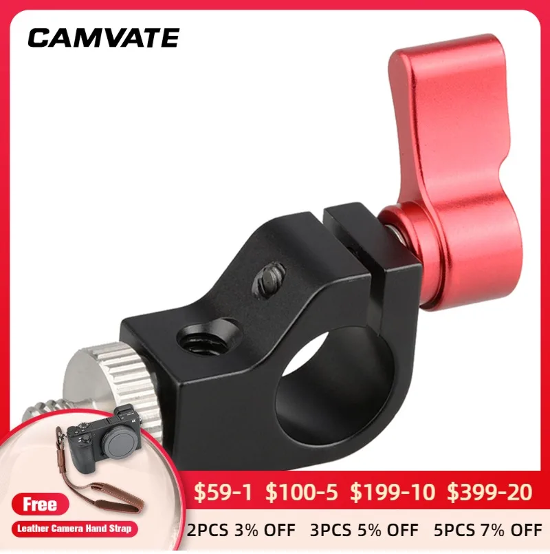 

CAMVATE 2 Pieces 15mm Single Rod Clamp With 1/4" to 1/4" Double Male Screw Adaptor For DSLR Camera 15mm Rail Rod Support System