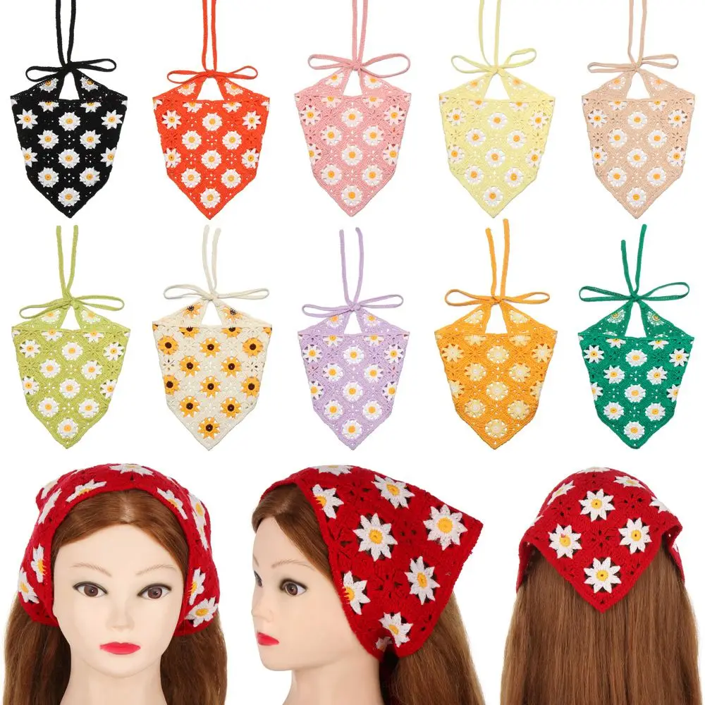 

Women Flower Hairband New Crochet Triangle Bandanas Headband Elastic Hair Bands Turban Headbands Autumn Hair Accessories