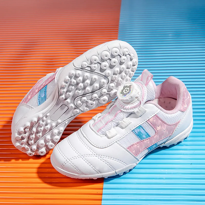 Fashion Knob Turf Spikes Black Futsal Shoes Kids Breathable Mesh Child Soccer Sneakers Professional Non-slip Training Shoes Boy