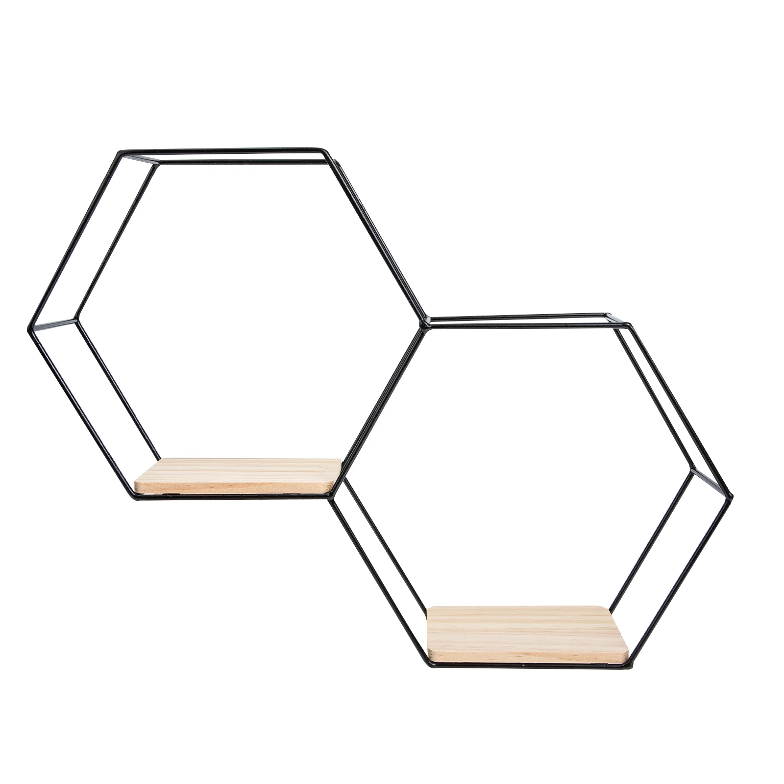 

Wall Shelf Metal Hexagon Floating Nordic Decor Iron Wall-mounted Wood Base Wooden