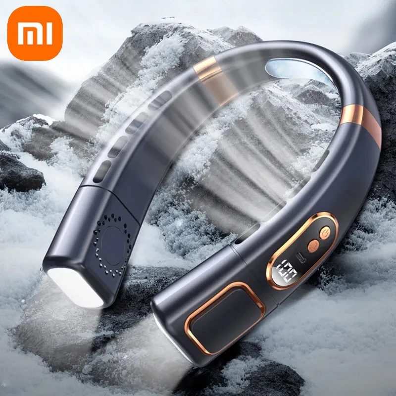 

XIAOMI 2023 безлопастной шейный вентилятор с цифровым дисплеем, 5 скоростей, USB Перезаряжаемый охлаждающий вентилятор, портативный летний воздушный охладитель для улицы