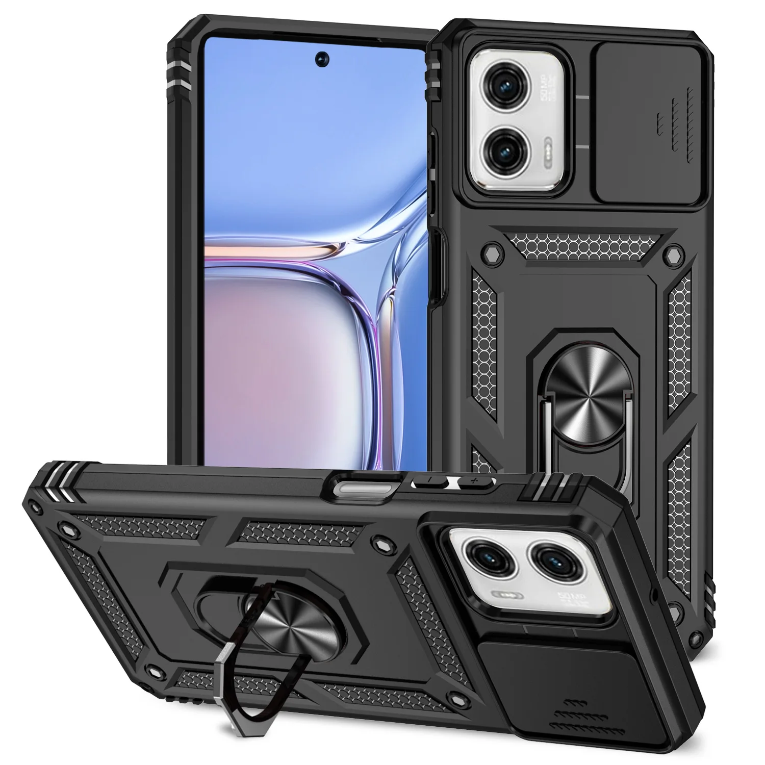 

Slide Camera Case for Motorola Moto G Power (2023) Luxury Car Magnetic Ring Holder Armor Shockproof Phone Cover MotoGPower2023