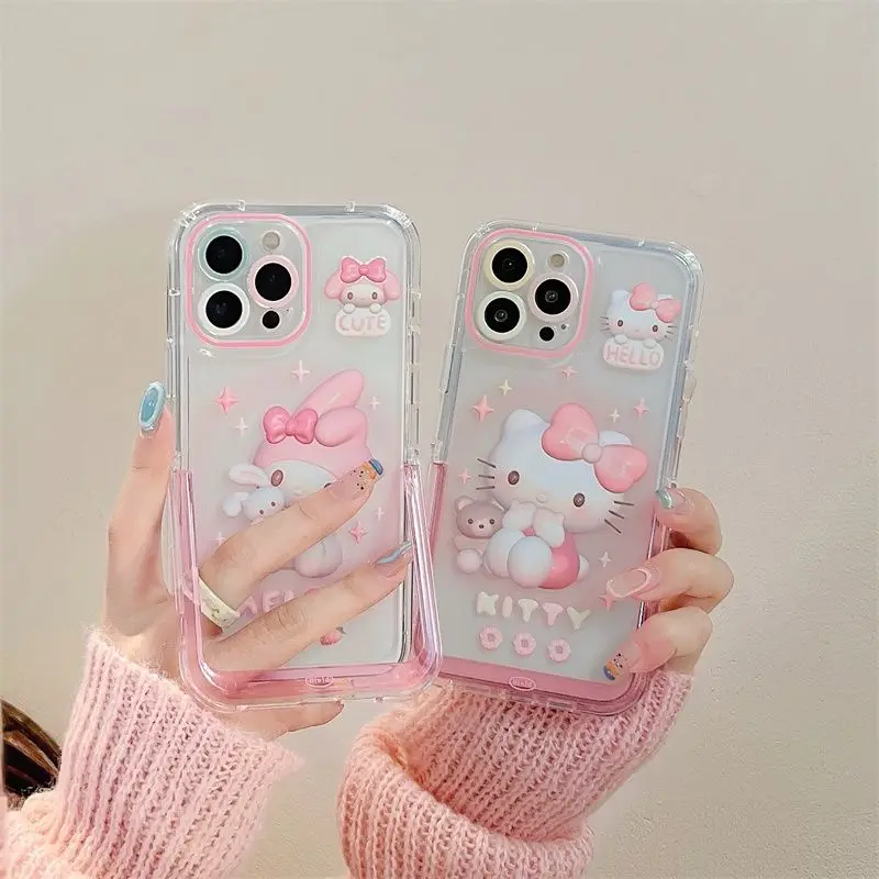 

Hello Kitty My Melody invisible bracket with bracelet Transparent Phone Cases For iPhone 14 13 12 11 Pro Max X XR XS Back Cover