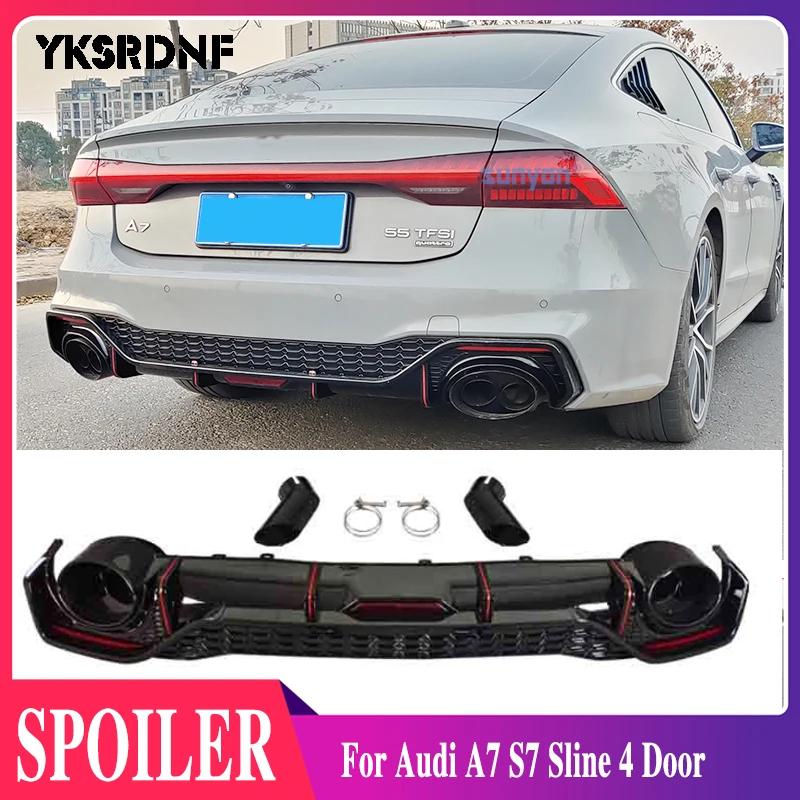 

Rear Diffuser Lip For Audi A7 S7 Sline 4 Door 2019 2020 (Not fit standard A7) Rear Bumper Diffuser Lip Spoiler with Exhaust Tips