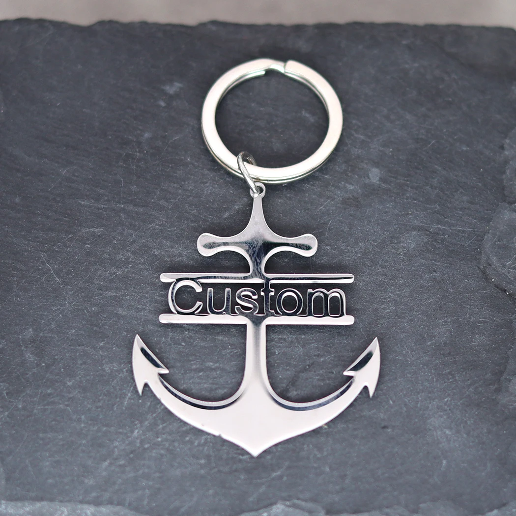 Stainless Steel Custom Name Boat Anchor Keychain For Men Keyring Customized Pendant Key Ring Personalized Jewelry Birthday Gift