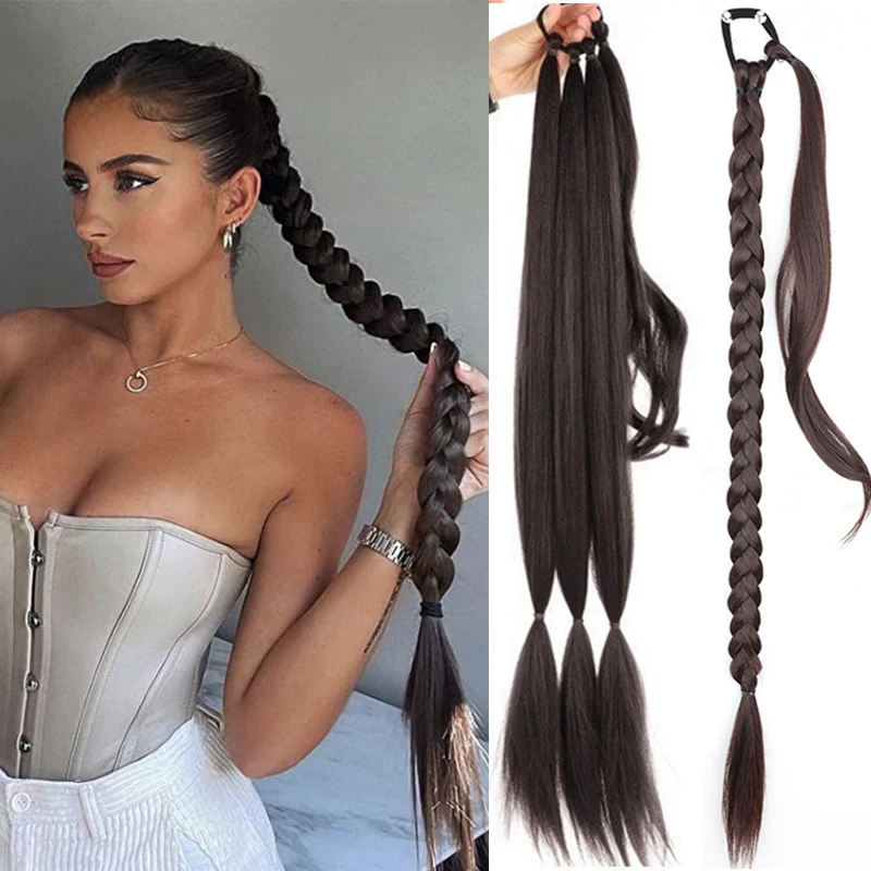 Синтетический Плетеный хвост для волос с резиновыми длинными косами сделай сам