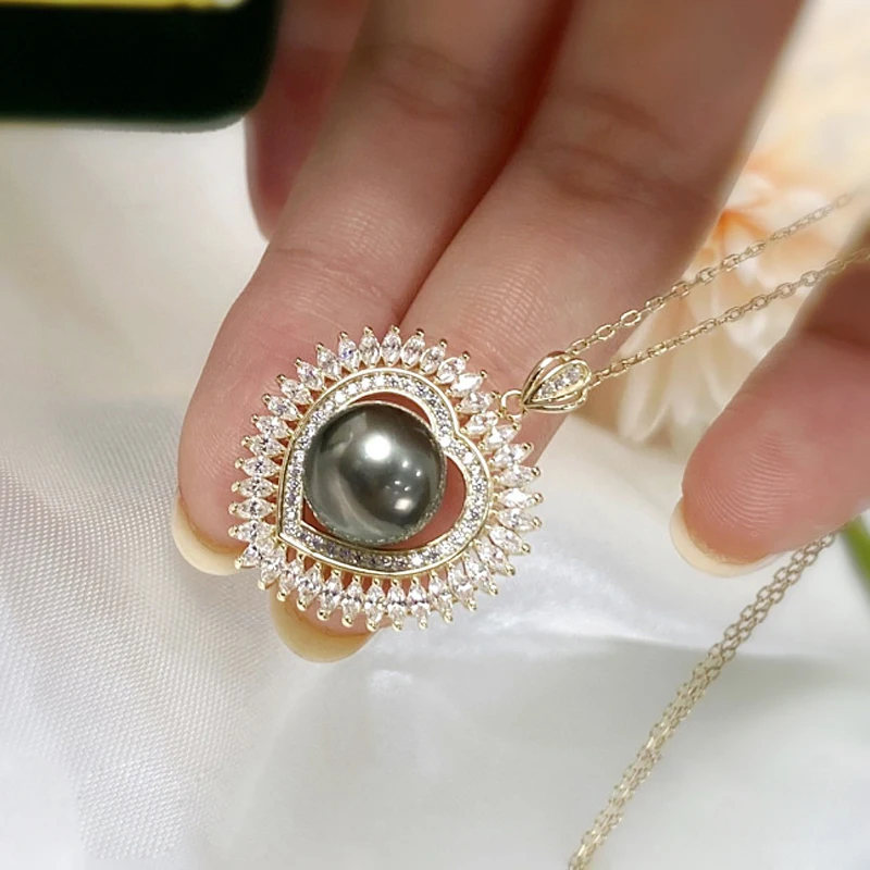 

MeiBaPJ 9-10mm Natural Black Freshwater Pearl Fashion Love Heart Pendant Necklace 925 Silver Fine Wedding Jewelry for Women