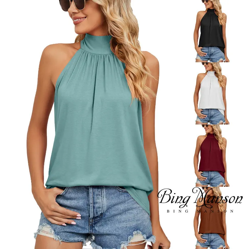 

2023 Summer New Solid Neck Lace-up Knitted Tank Top Women T Shirt Tops Gothic Aesthetic Clothes топ Ropa Mujer