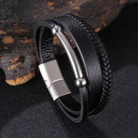 multi layer black leather rope mens bracelet fashion accessories jewelry gift