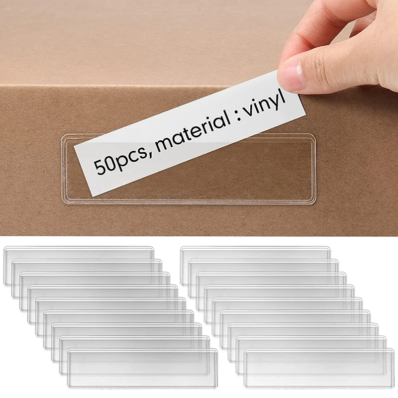 

40pc Student Stationery Office Supplies Clear Adhesive Shelf Tag Pockets Label Holders For Organizing Price Tag Card