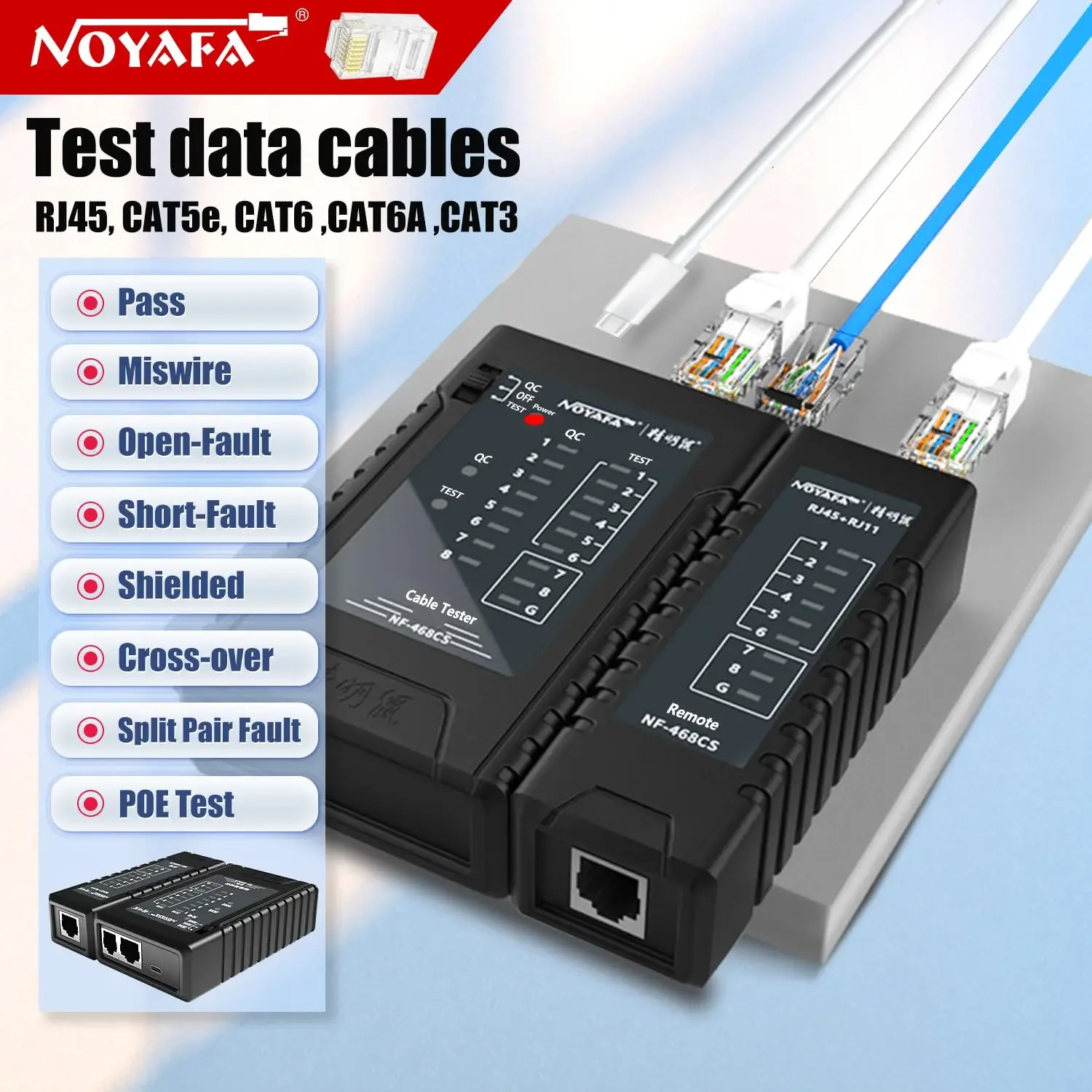Тестер сетевого кабеля NOYAFA NF-468CS для тестирования RJ45 RJ11 STP UTP устройство проверки с