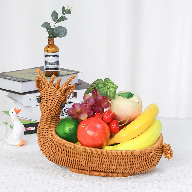 

Hand Woven Rattan Basket Tissue Storage Basket Fruit Basket Bread Basket Animal Shape Basket Fruit Basket for Kitchen Oganizer