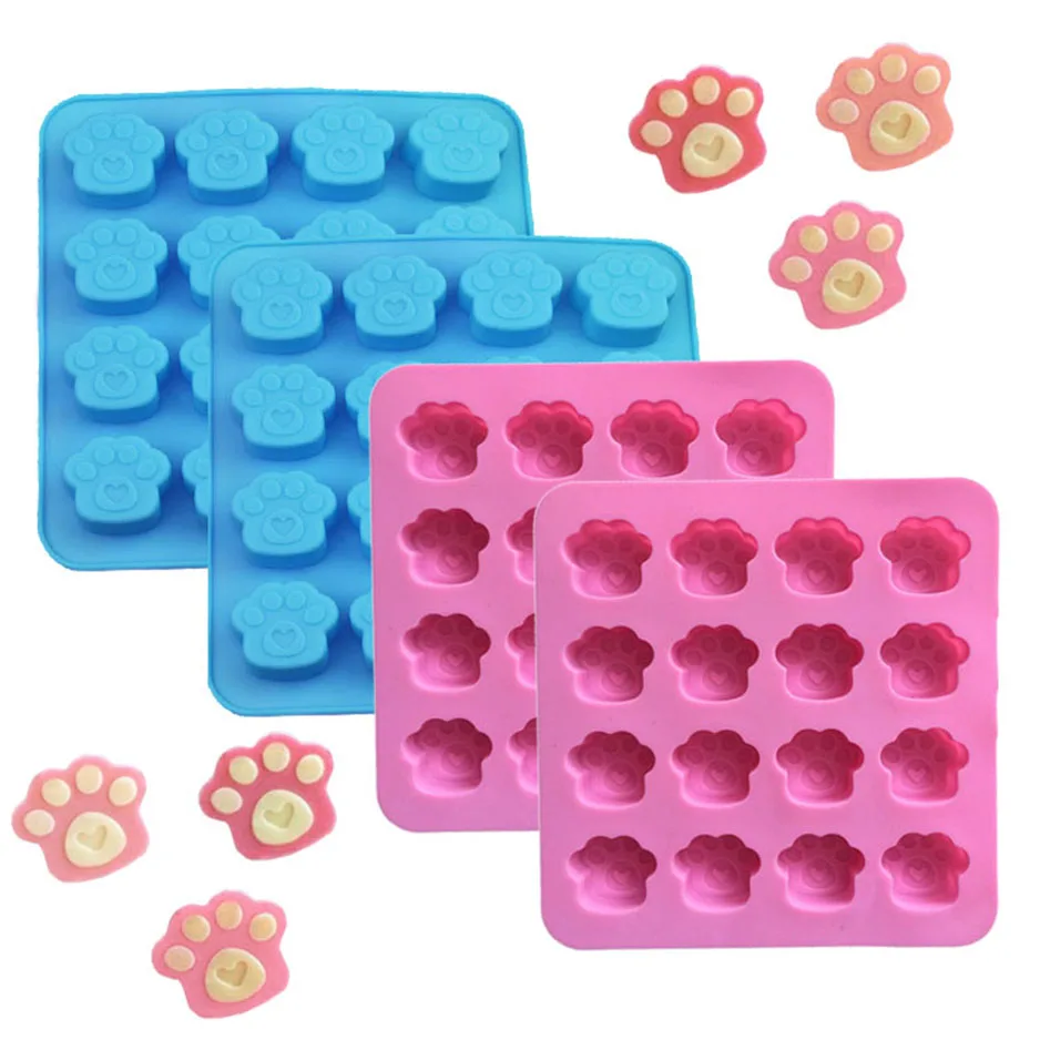 

New Puppy Dog Paw Silicone Mold 16 Cavity Cat Claw Mold With Heart For Chocolate Cookies Candy