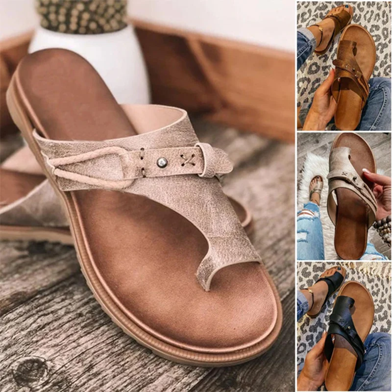 

New Summer Women Fashion Casual Comfortable Orthotics Slippers Correction Open Toe Sandals Flat Heel Flip Flops Beach Shoes