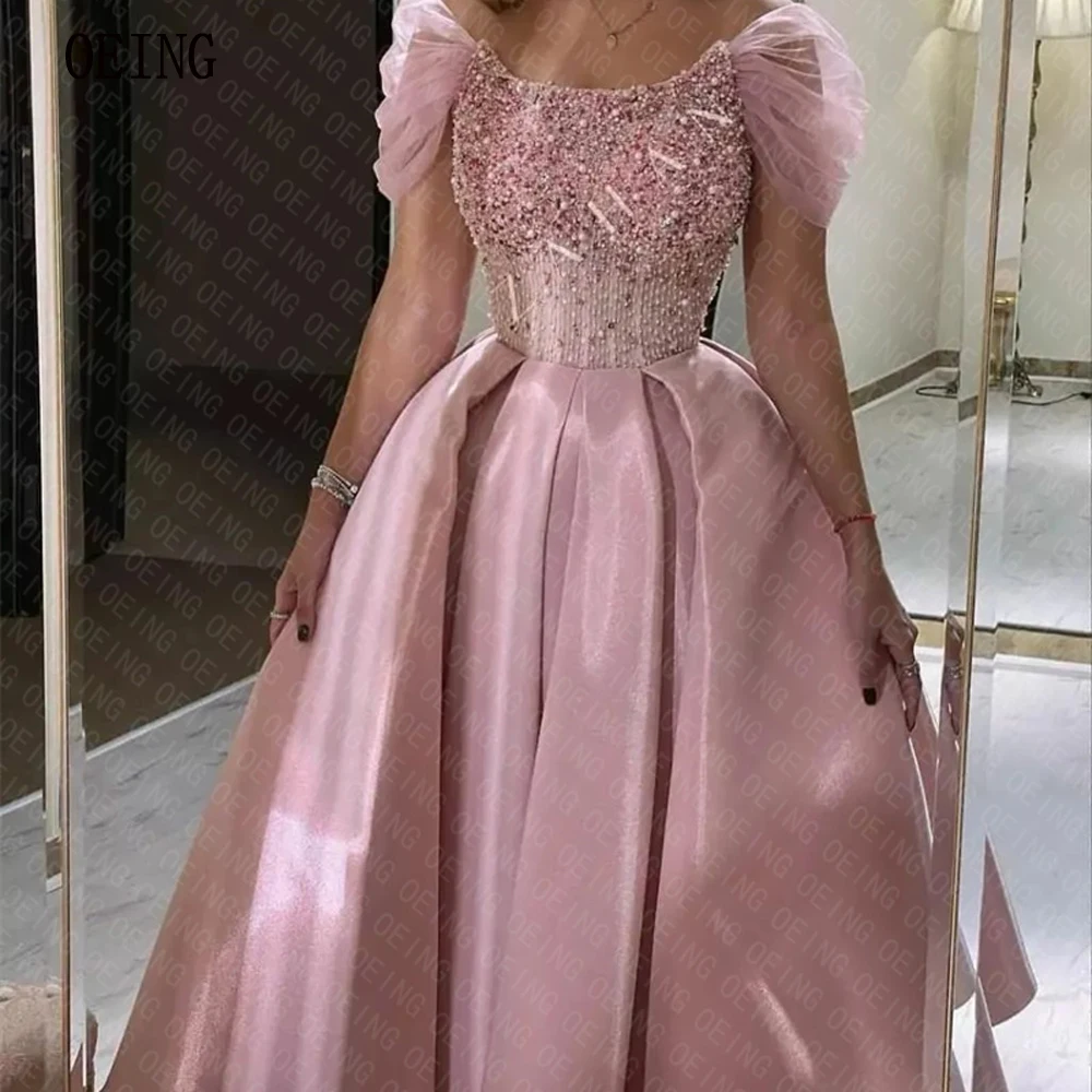 

Женское атласное платье с круглым вырезом, розовое платье с кристаллами, трапециевидного силуэта, с жакетом, вечернее платье для выпускного вечера, 2023