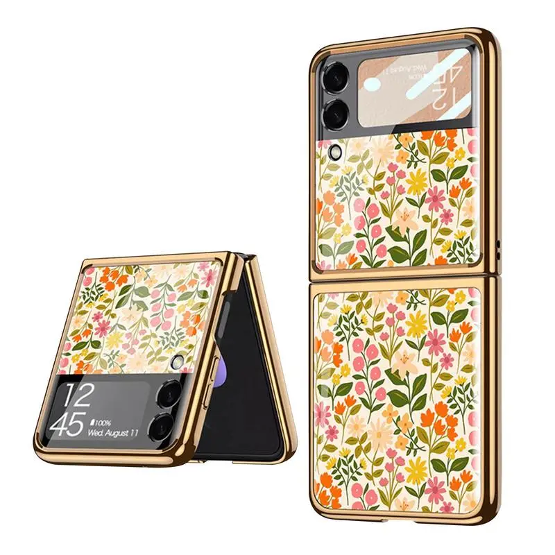 

Case For Samsung 5G Glass Painted Phone Case Fashion Floral Back Cover Case For Samsung Phone Fundas