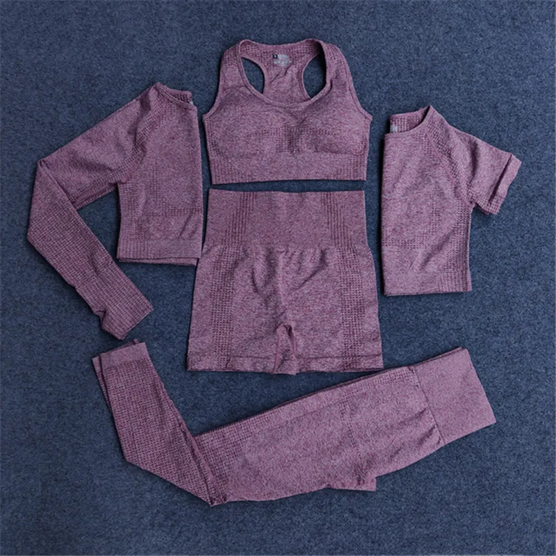 

2/3/5PCS Seamless Women Yoga Set Workout Sportswear Gym Clothing Fitness Long Sleeve Crop Top High Waist Leggings Sports Suits