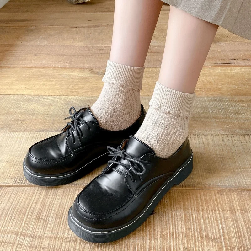 

Summer Thin Solid Color Woman Socks Lolita Kawaii Cute JK Korean Style Fashion Ruffle Frilly Long Tube Socks for Girls Students