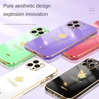 funda coque for iphone 13 11 12 pro max case electroplating maple leaf phone for iphone x xs max 7 8 plus case clear shockproof